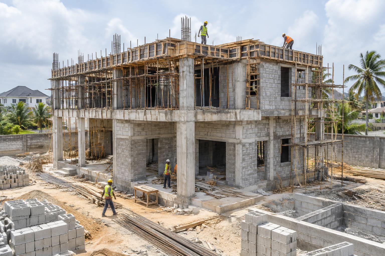 Construction progress at a residential building site in Lekki